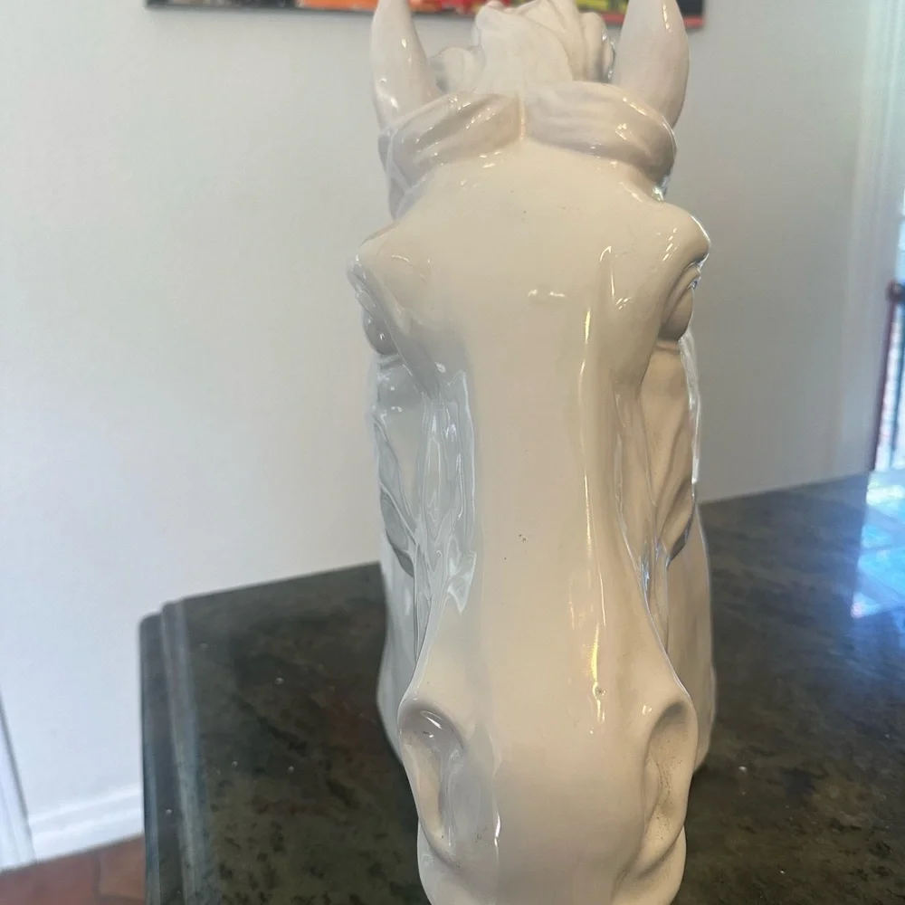 Large scale white neo-classical style ceramic horse bust statue